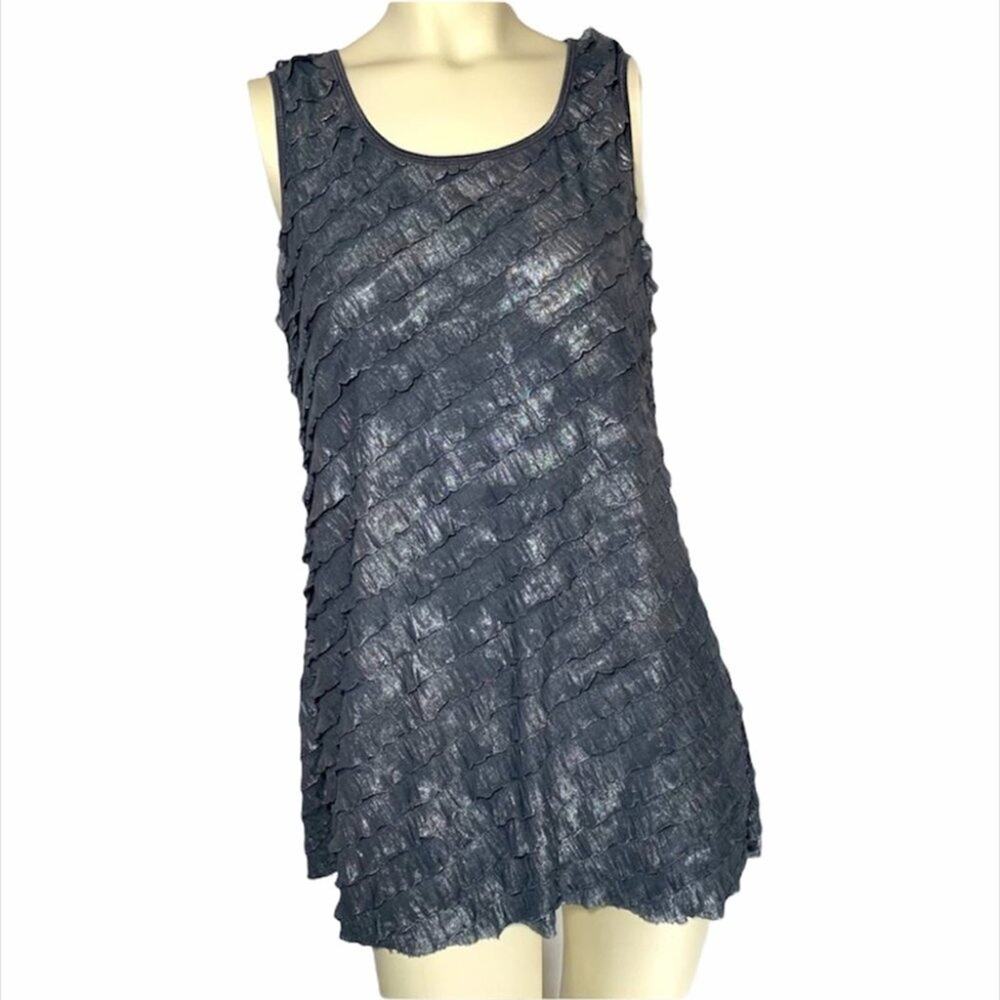 Style Co Medium tunic tank ruffle tiered waterfall metallic grey sleeveless